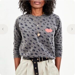 Clare V. — Gray Crewneck Leopard Lips Sweatshirt  — Size XL